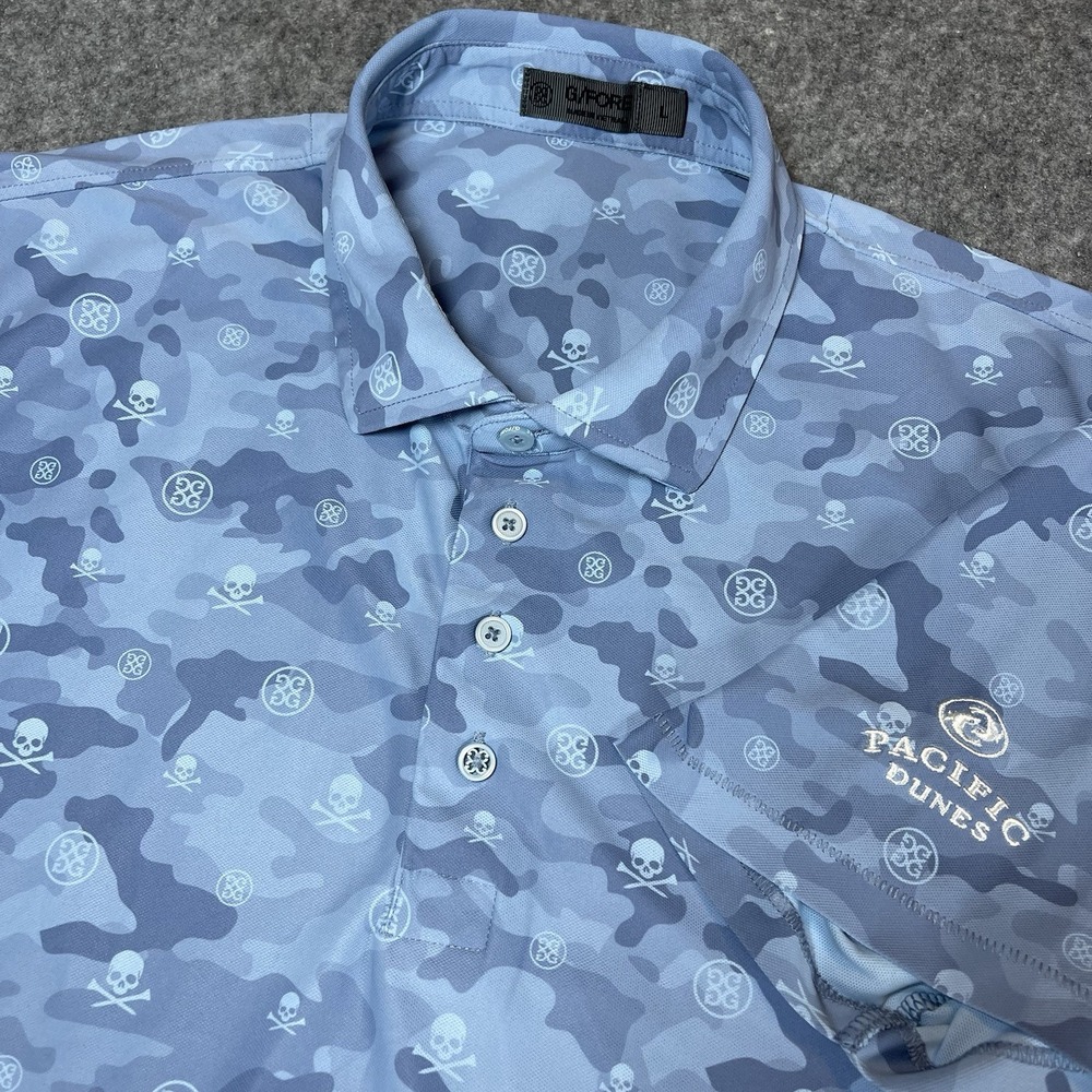 G/Fore Men's Size Large Blue Icon Camo Tech Jersey Polo M Skull Logo Print